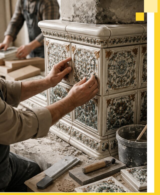 Изразцовые камины под ключ в Урае: проект и монтаж