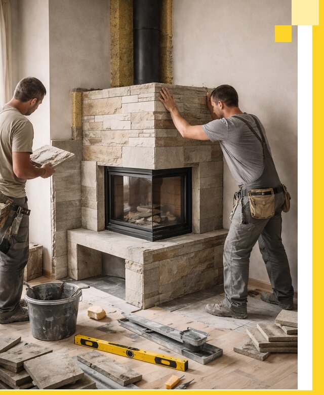 Угловые камины под ключ проект, монтаж и отделка в Урае