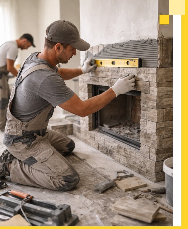 Облицовка каминов в Урае, монтаж и отделка натуральным камнем