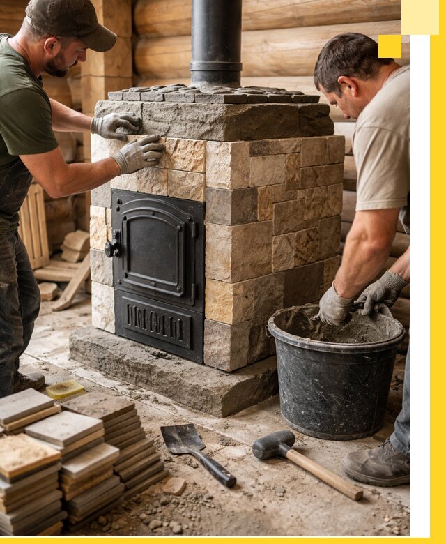 Облицовка банной печи под ключ в Урае: камень и плитка