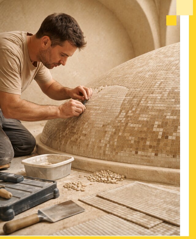 Профессиональная укладка мозаики для хамама под ключ в Урае